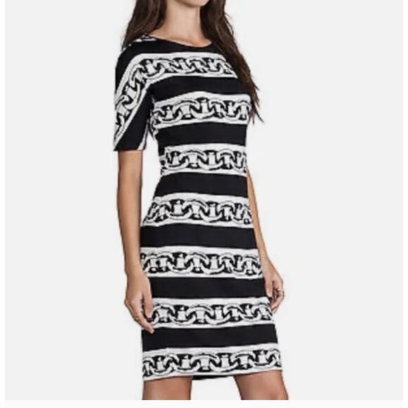 Diane Von Furstenberg 100% Silk Brenna Dress Chain Bands Black Women's 4 - Picture 3 of 8